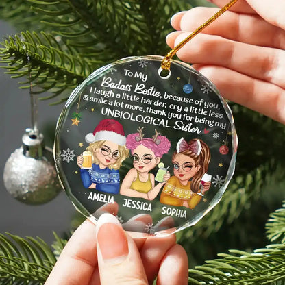 Besties Because Of You I Laugh A Little Harder Christmas - Personalized Circle Acrylic Ornament Ornament The Next Custom Gift