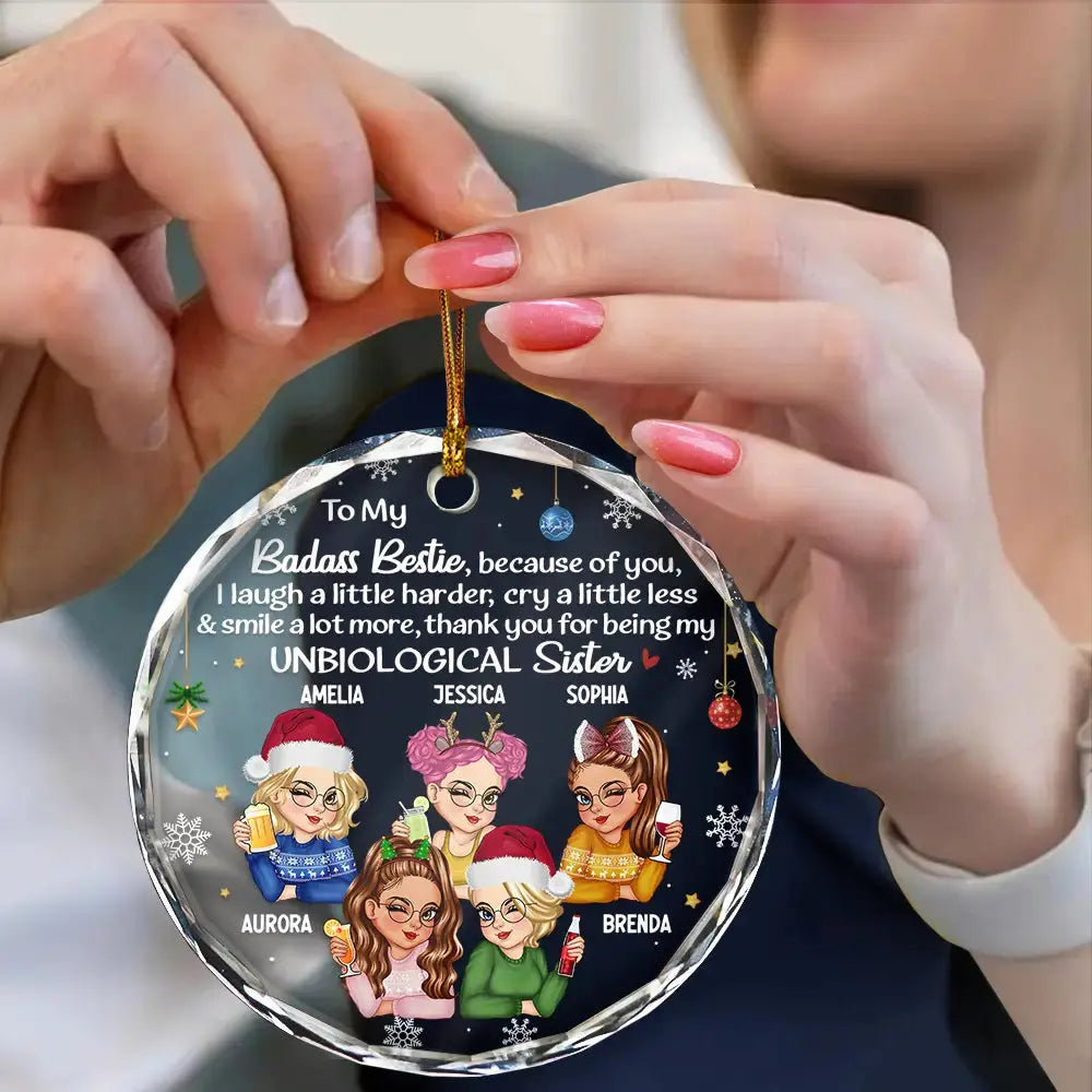 Besties Because Of You I Laugh A Little Harder Christmas - Personalized Circle Acrylic Ornament Ornament The Next Custom Gift