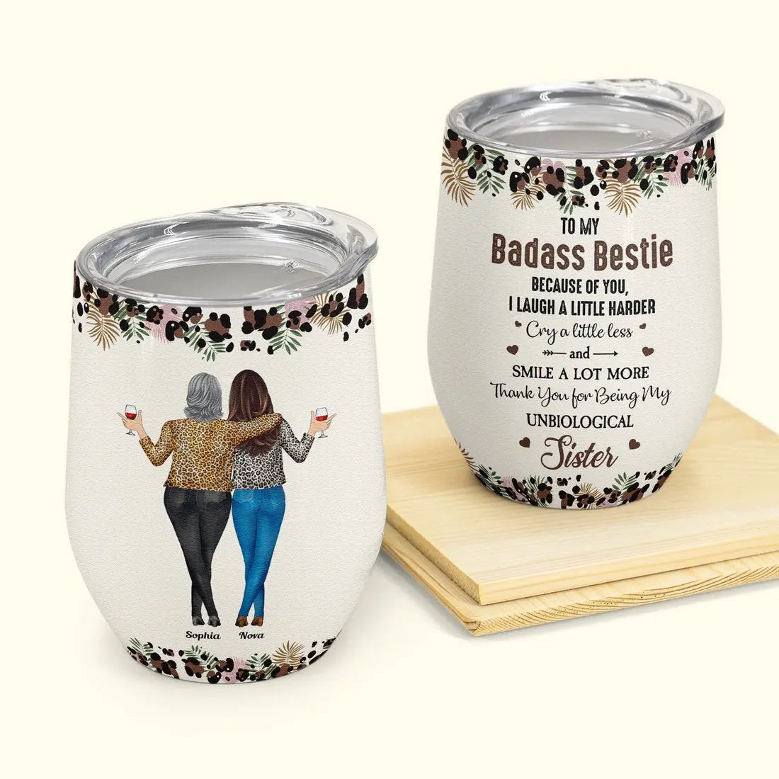 Besties -Because Of You I Laugh A Little Harder  - Personalized Wine Tumbler Wine Tumbler The Next Custom Gift