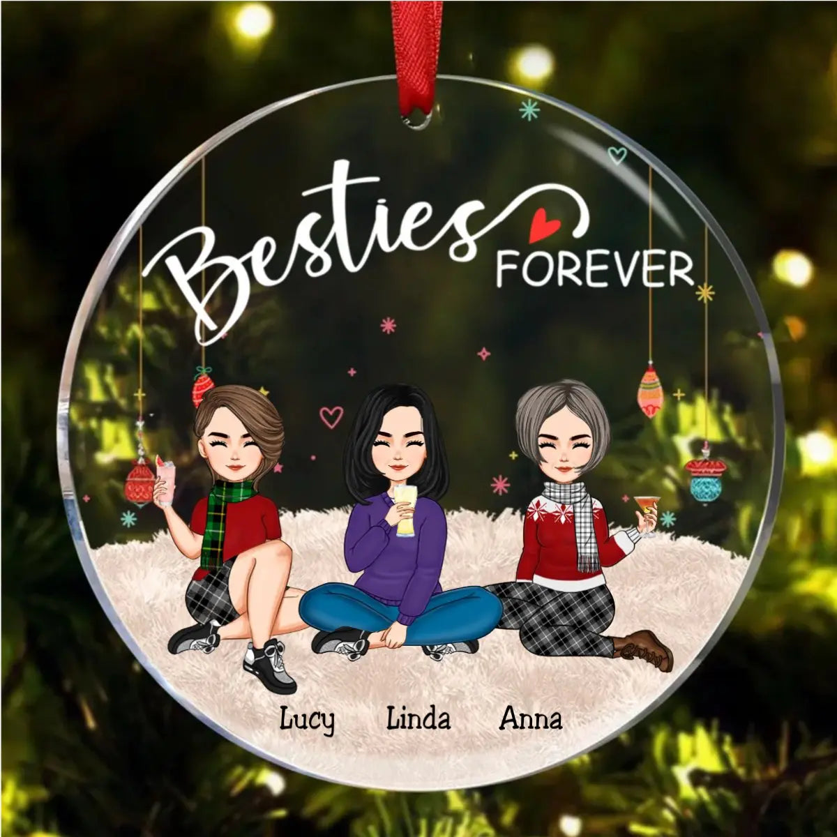 Besties - Besties Forever - Personalized Circle Ornament (QH)