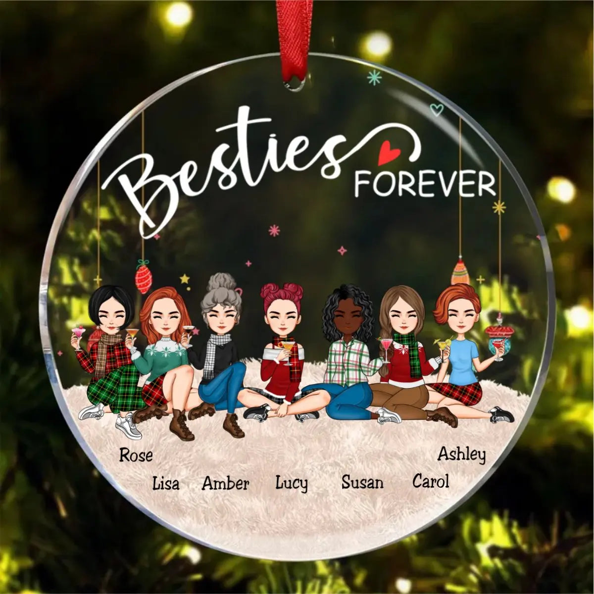 Besties - Besties Forever - Personalized Circle Ornament (QH)