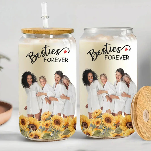 Besties -  Besties Forever - Personalized Clear Glass Can Glass Can The Next Custom Gift