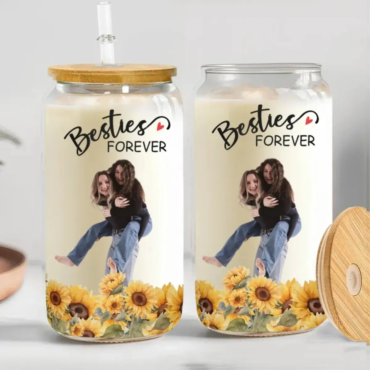 Besties -  Besties Forever - Personalized Clear Glass Can Glass Can The Next Custom Gift