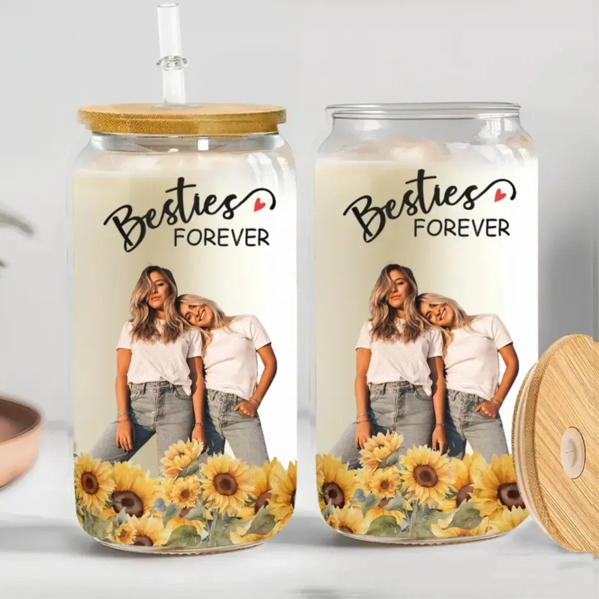 Besties -  Besties Forever - Personalized Clear Glass Can Glass Can The Next Custom Gift