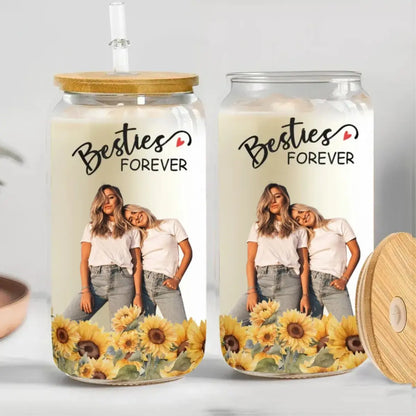 Besties -  Besties Forever - Personalized Clear Glass Can Glass Can The Next Custom Gift