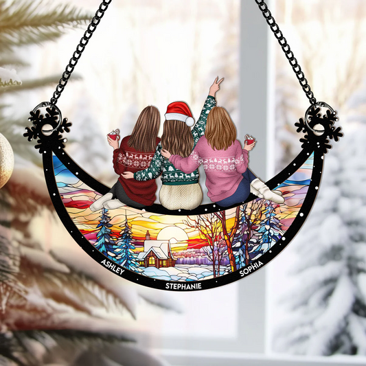 Besties Christmas Together - Personalized Window Hanging Suncatcher Ornament