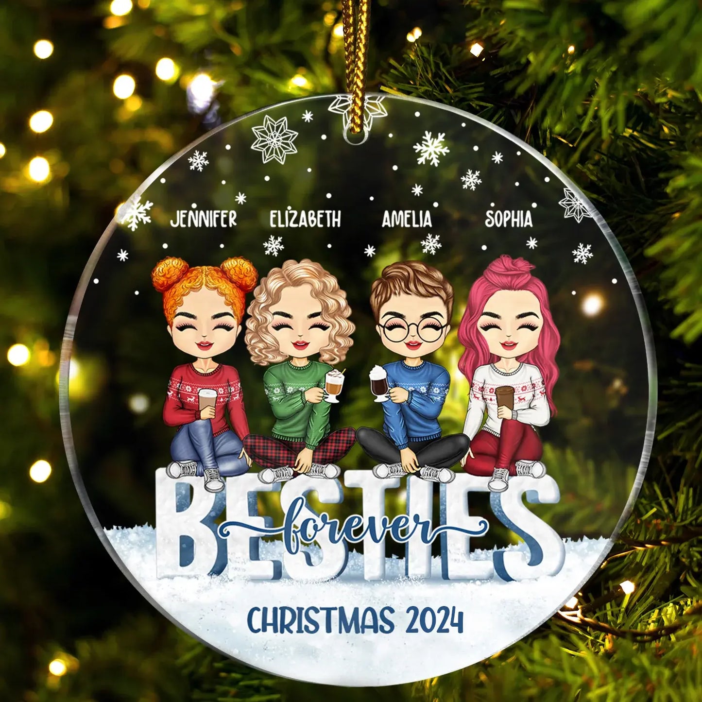 Besties Forever - Christmas Gift For Best Friends And Sisters - Personalized Custom Circle Acrylic Ornament Ornament The Next Custom Gift