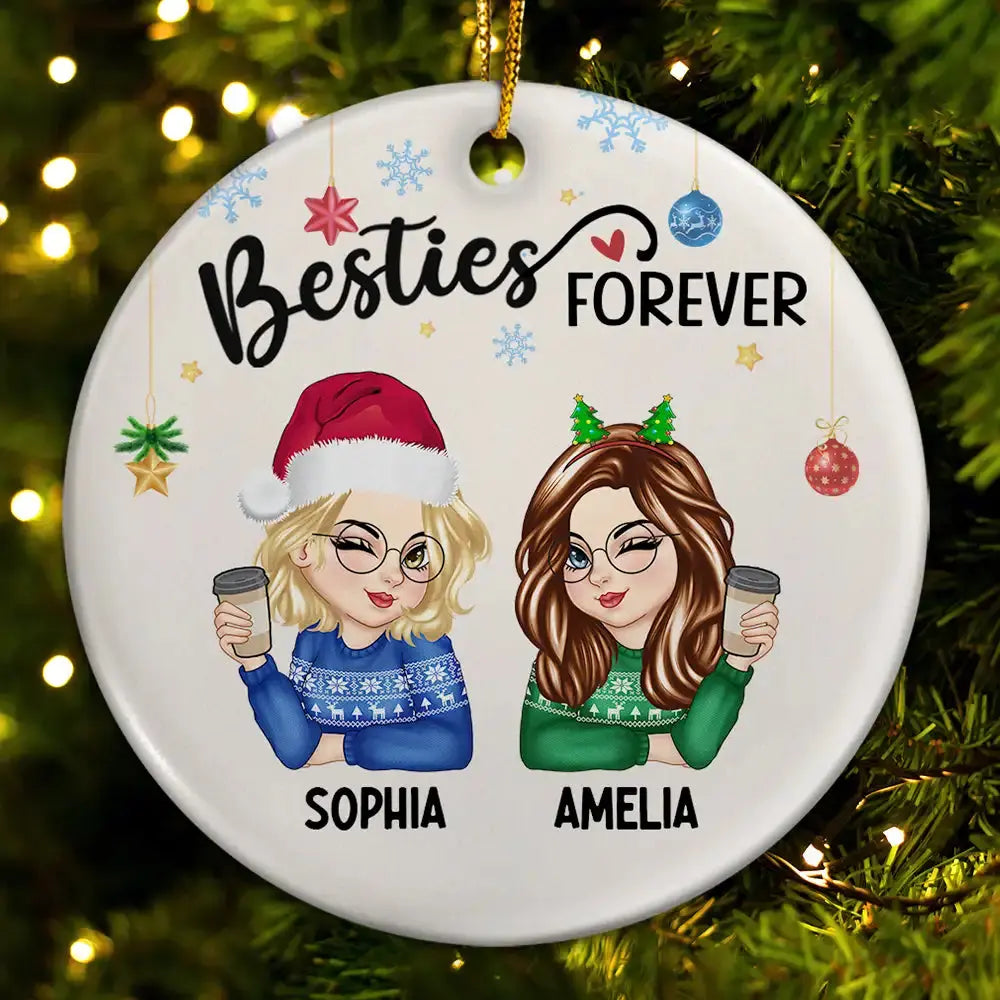 Besties Forever Christmas - Personalized Circle Ceramic Ornament ornament The Next Custom Gift