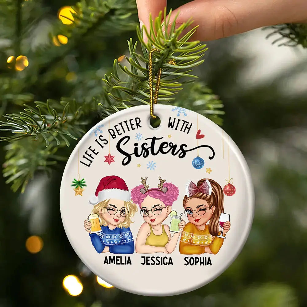 Besties Forever Christmas - Personalized Circle Ceramic Ornament ornament The Next Custom Gift