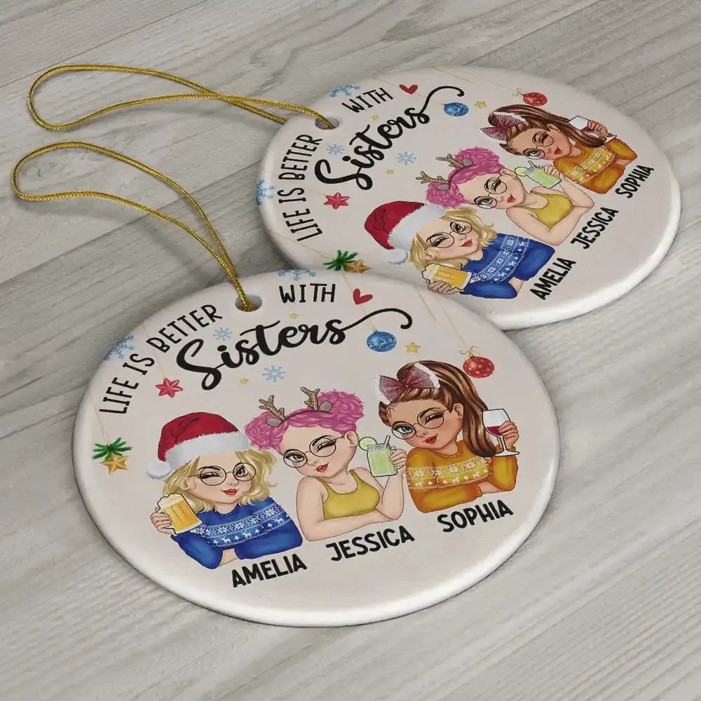 Besties Forever Christmas - Personalized Circle Ceramic Ornament ornament The Next Custom Gift