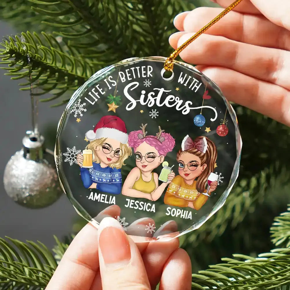 Besties Forever Christmas - Personalized Circle Glass Ornament Ornament The Next Custom Gift