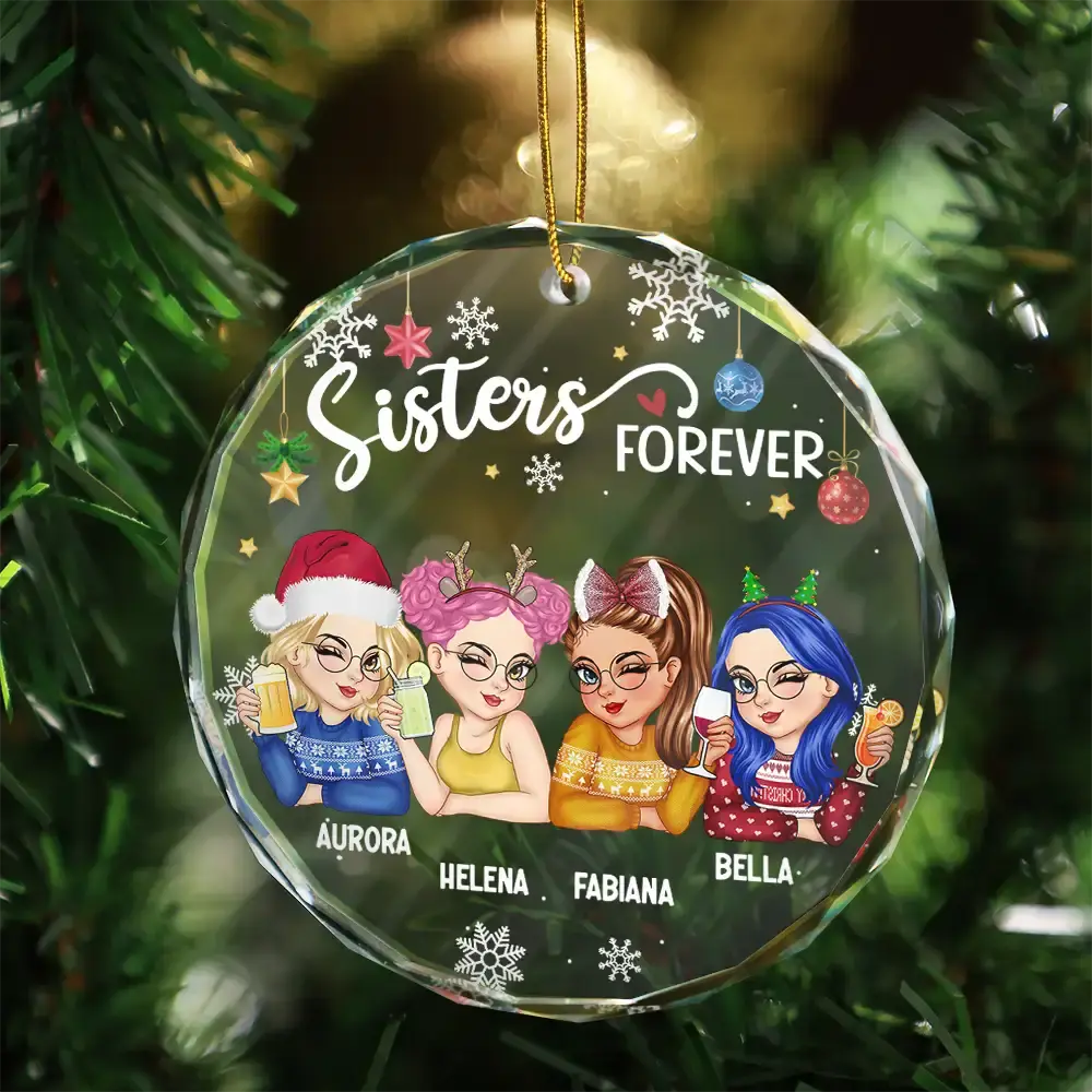 Besties Forever Christmas - Personalized Circle Glass Ornament Ornament The Next Custom Gift