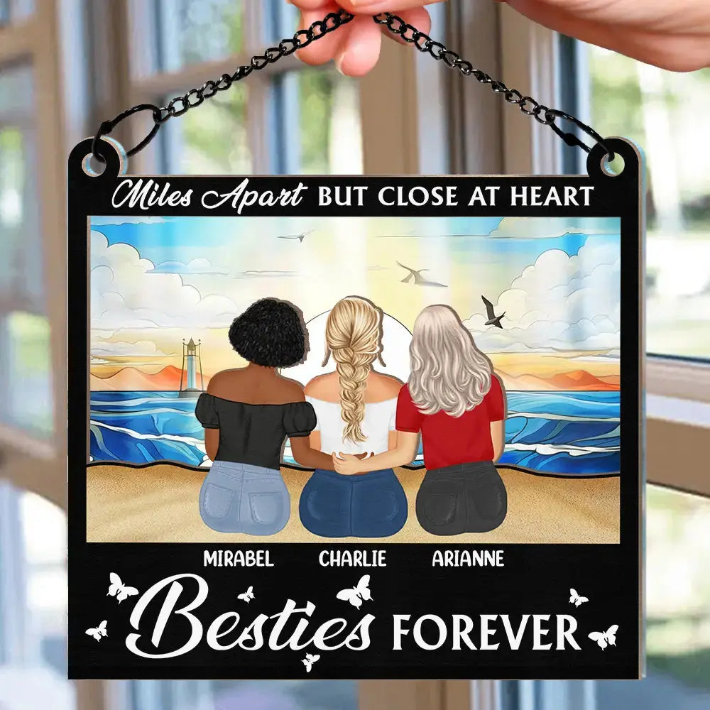 Besties Forever Not Sisters By Blood But Sisters By Heart - Personalized Window Hanging Suncatcher Ornament Hanging Suncatcher Ornament The Next Custom Gift