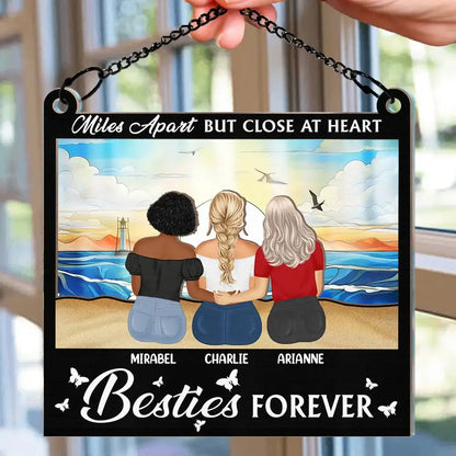 Besties Forever Not Sisters By Blood But Sisters By Heart - Personalized Window Hanging Suncatcher Ornament Hanging Suncatcher Ornament The Next Custom Gift