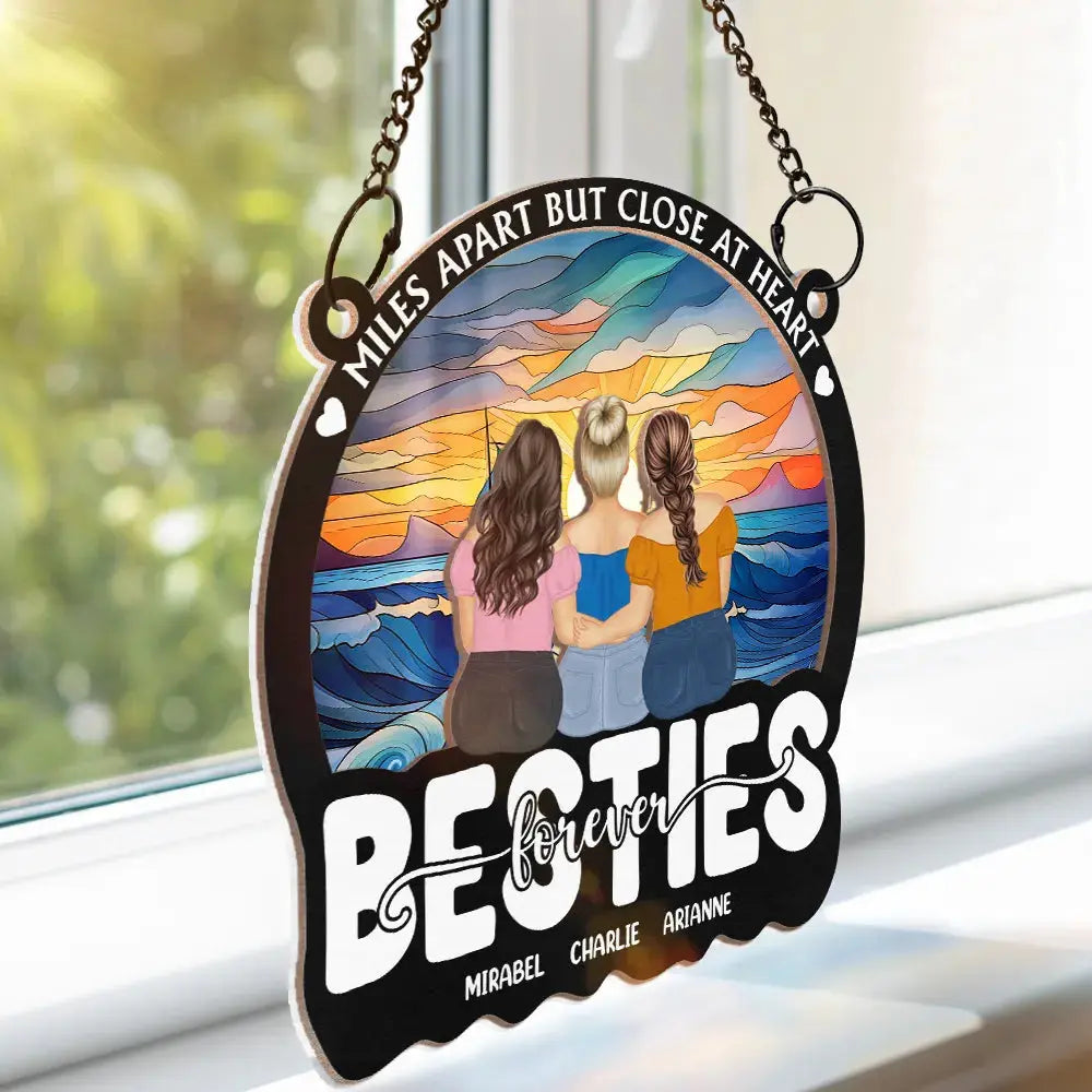 Besties Forever Sisters By Heart - Personalized Window Hanging Suncatcher Ornament Hanging Suncatcher Ornament The Next Custom Gift