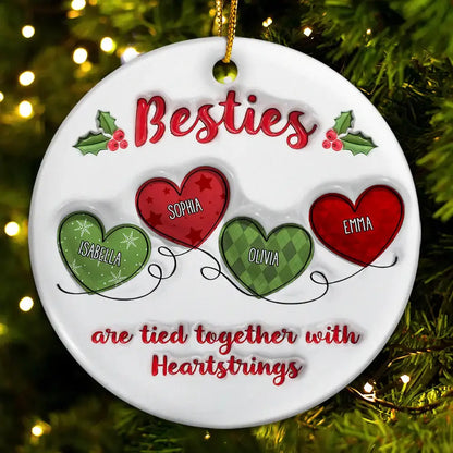 Besties Friends Are Tied Together With Heartstrings - 3D Inflated Effect Printed Ornament, Personalized Circle Acrylic Ornament Ornament The Next Custom Gift