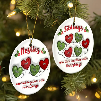 Besties Friends Are Tied Together With Heartstrings - 3D Inflated Effect Printed Ornament, Personalized Circle Acrylic Ornament Ornament The Next Custom Gift