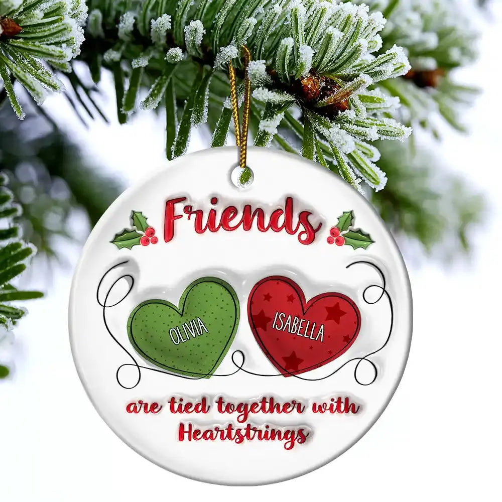 Besties Friends Are Tied Together With Heartstrings - 3D Inflated Effect Printed Ornament, Personalized Circle Acrylic Ornament Ornament The Next Custom Gift