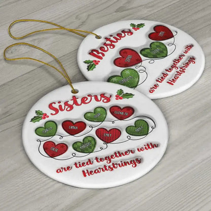 Besties Friends Are Tied Together With Heartstrings - 3D Inflated Effect Printed Ornament, Personalized Circle Acrylic Ornament Ornament The Next Custom Gift