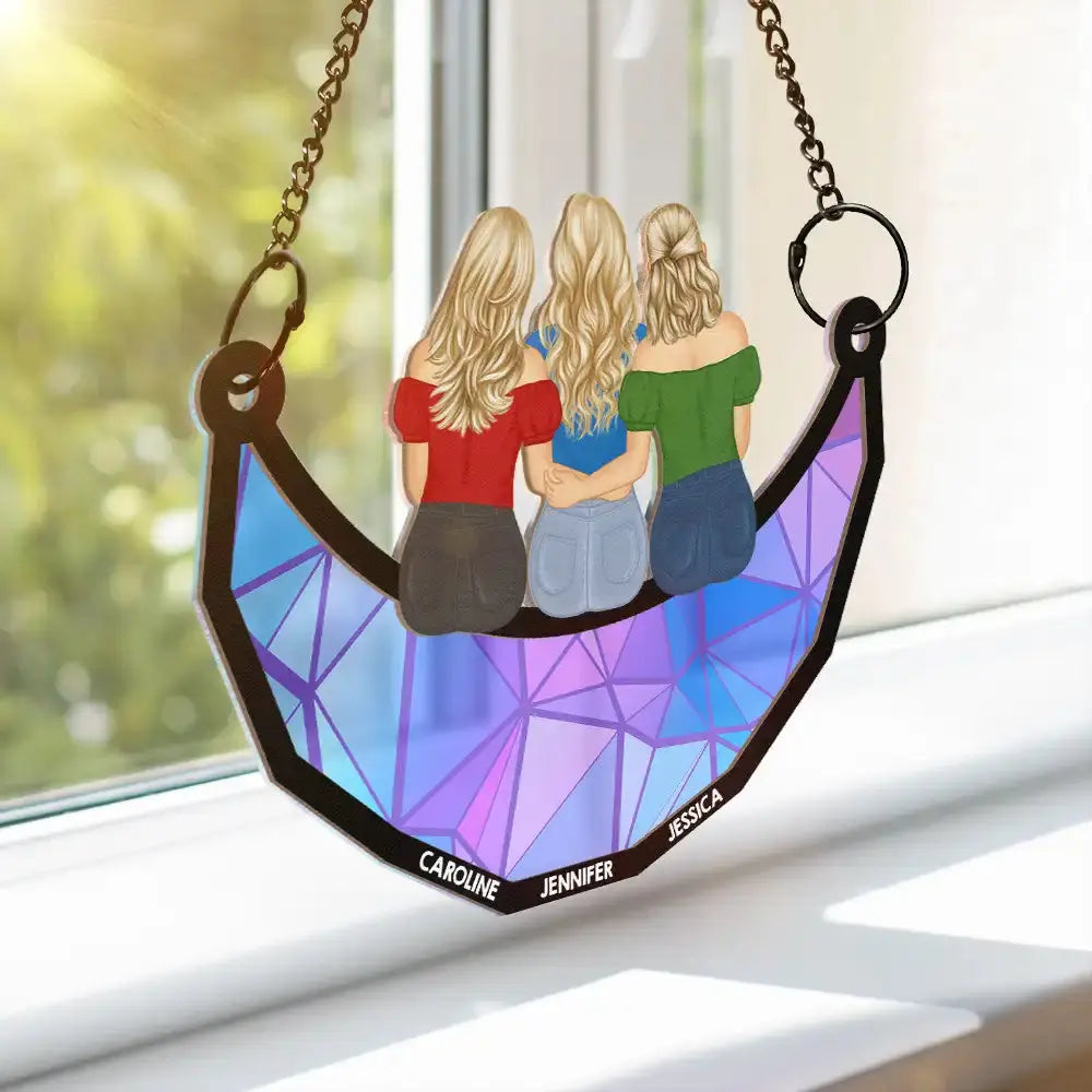 Besties Friends Sisters Hugging - Personalized Window Hanging Suncatcher Ornament Hanging Suncatcher Ornament The Next Custom Gift