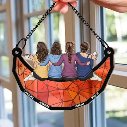 Besties Friends Sitting On The Moon - Personalized Window Hanging Suncatcher Ornament Hanging Suncatcher Ornament The Next Custom Gift