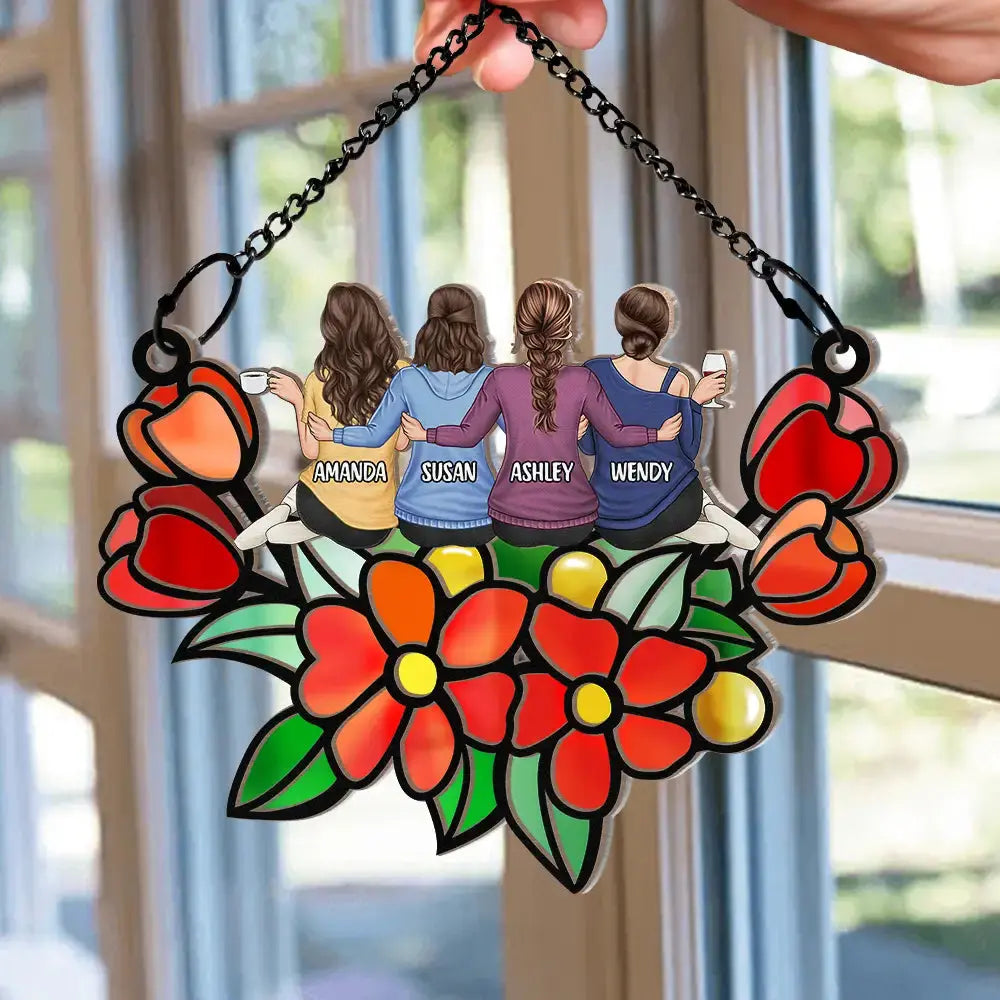 Besties In Tulip Flowers - Personalized Window Hanging Suncatcher Ornament Hanging Suncatcher Ornament The Next Custom Gift