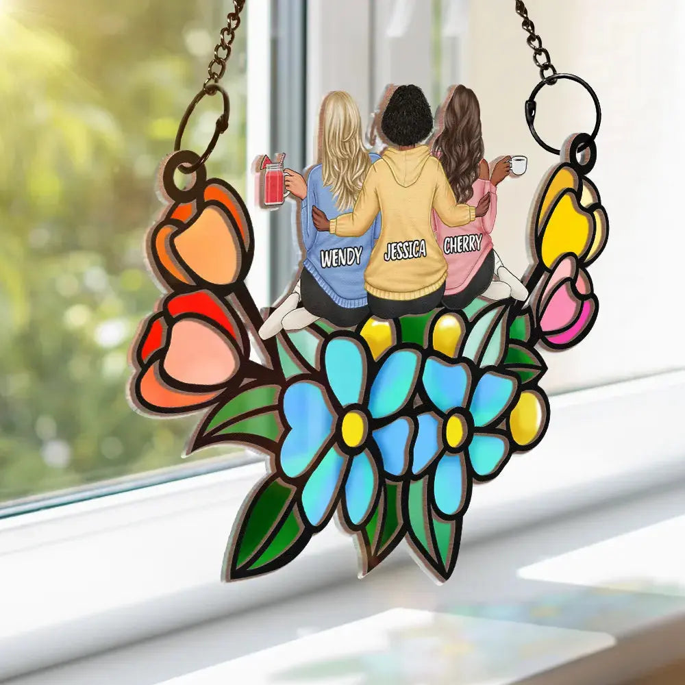 Besties In Tulip Flowers - Personalized Window Hanging Suncatcher Ornament Hanging Suncatcher Ornament The Next Custom Gift