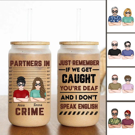 Besties - Partner In Crime - Personalized Glass Can - The Next Custom Gift  Glass Can