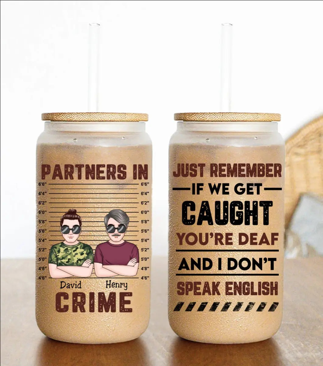 Besties - Partner In Crime - Personalized Glass Can - The Next Custom Gift  Glass Can