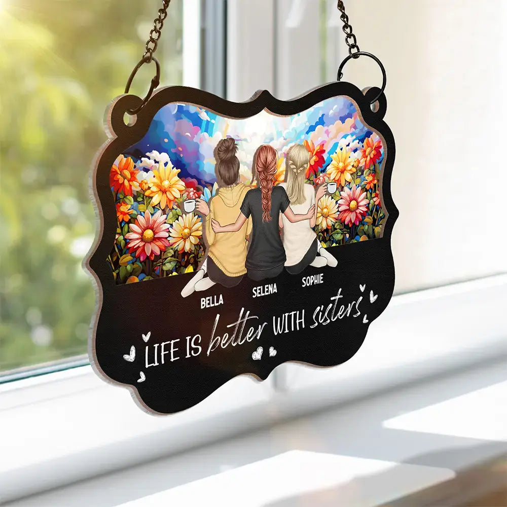 Besties Sisters Forever - Personalized Window Hanging Suncatcher Ornament Hanging Suncatcher Ornament The Next Custom Gift