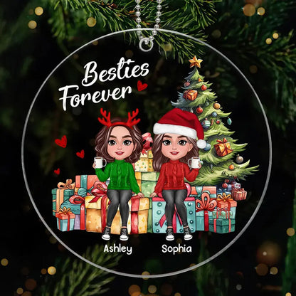 Besties Sisters Friends Sitting On Christmas Gifts Personalized Acrylic Ornament Ornament The Next Custom Gift