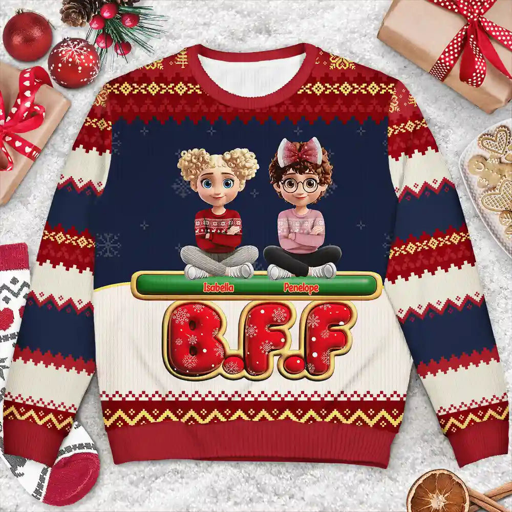 Besties Friends Siblings Forever 3D Effect - Personalized Unisex Ugly Sweater