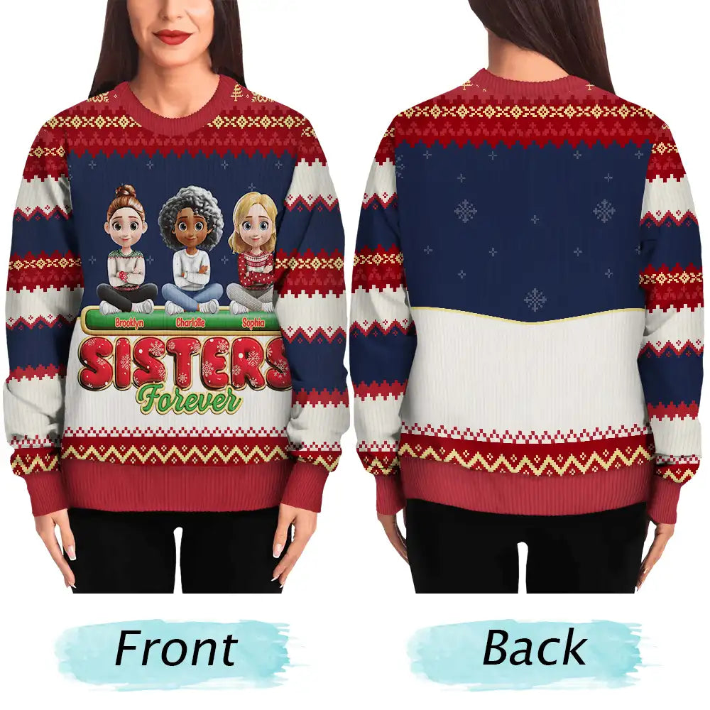 Besties Friends Siblings Forever 3D Effect - Personalized Unisex Ugly Sweater