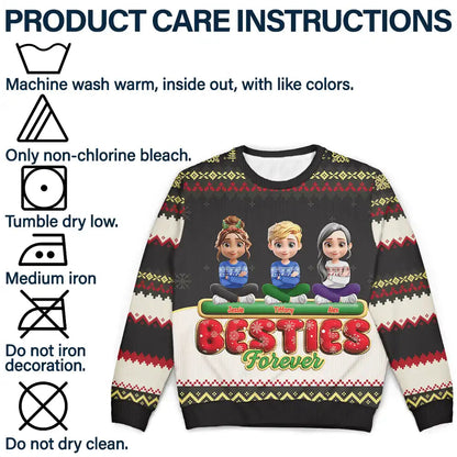 Besties Friends Siblings Forever 3D Effect - Personalized Unisex Ugly Sweater