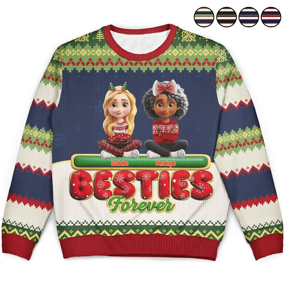 Besties Friends Siblings Forever 3D Effect - Personalized Unisex Ugly Sweater