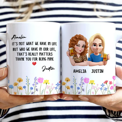 Besties Friendship Thank You For Being In Mine - Personalized White Edge-to-Edge Mug