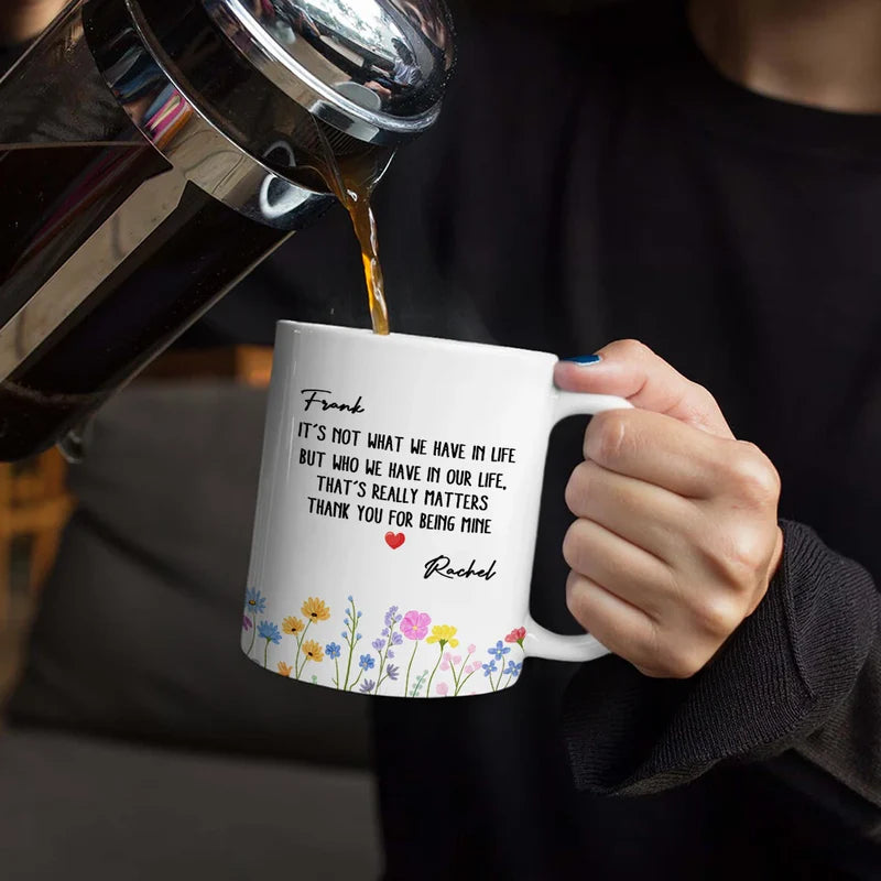 Besties Friendship Thank You For Being In Mine - Personalized White Edge-to-Edge Mug