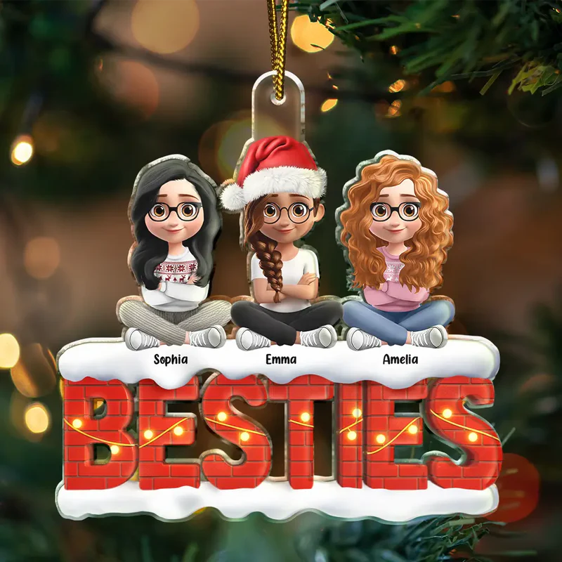 Besties Sisters Cross Arm 3D Effect - Personalized Custom Shaped Acrylic Ornament