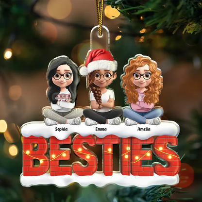 Besties Sisters Cross Arm 3D Effect - Personalized Custom Shaped Acrylic Ornament
