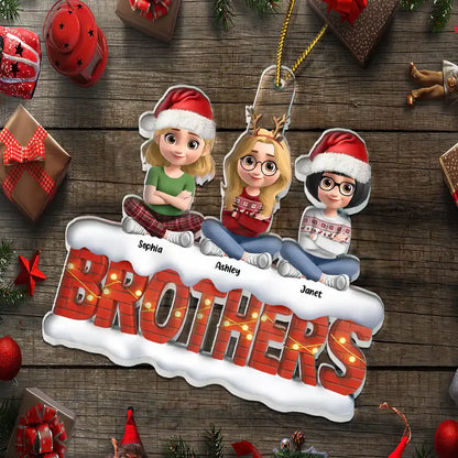 Besties Sisters Cross Arm 3D Effect - Personalized Custom Shaped Acrylic Ornament