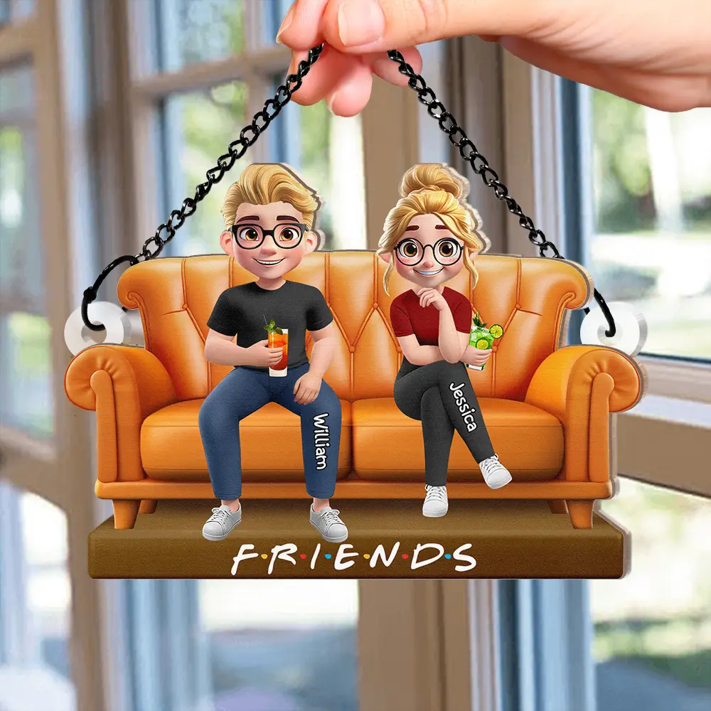 Besties Sitting Together - Personalized Window Hanging Suncatcher Ornament