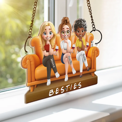 Besties Sitting Together - Personalized Window Hanging Suncatcher Ornament