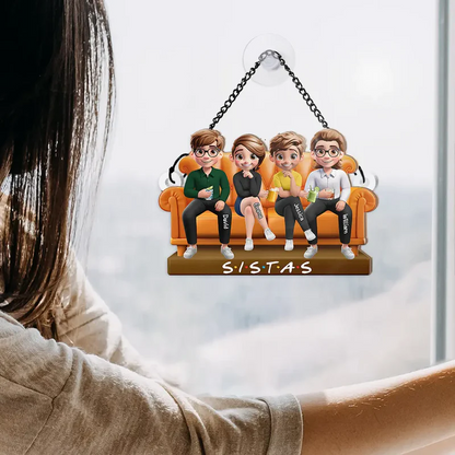 Besties Sitting Together - Personalized Window Hanging Suncatcher Ornament