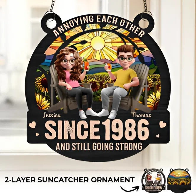 Custom Window Hanging Suncatcher Ornament - Personalized Anniversary Wedding Gifts For Husband And Wife, Him And Her - Built On Jokes, Sealed With A Kiss