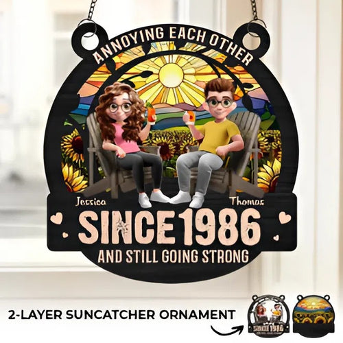 Custom Window Hanging Suncatcher Ornament - Personalized Anniversary Wedding Gifts For Husband And Wife, Him And Her - Built On Jokes, Sealed With A Kiss