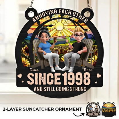 Custom Window Hanging Suncatcher Ornament - Personalized Anniversary Wedding Gifts For Husband And Wife, Him And Her - Built On Jokes, Sealed With A Kiss