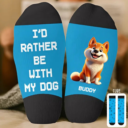 Custom Crew Socks - Personalized Birthday Gifts For Dog Lovers, Dog Dad And Mom - Chillin’ With My Fur Buddy