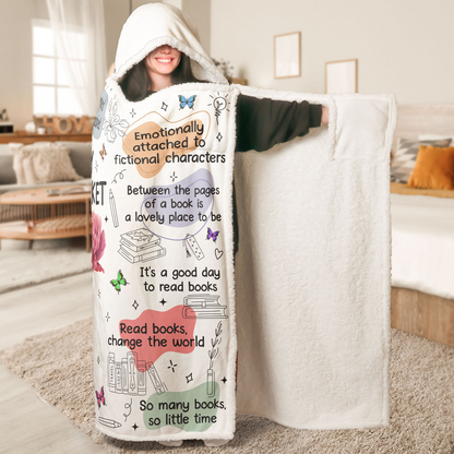 Birth Flower Book Lovers, Books Quotes - Personalized Wearable Blanket Hoodie