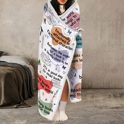 Birth Flower Book Lovers, Books Quotes - Personalized Wearable Blanket Hoodie