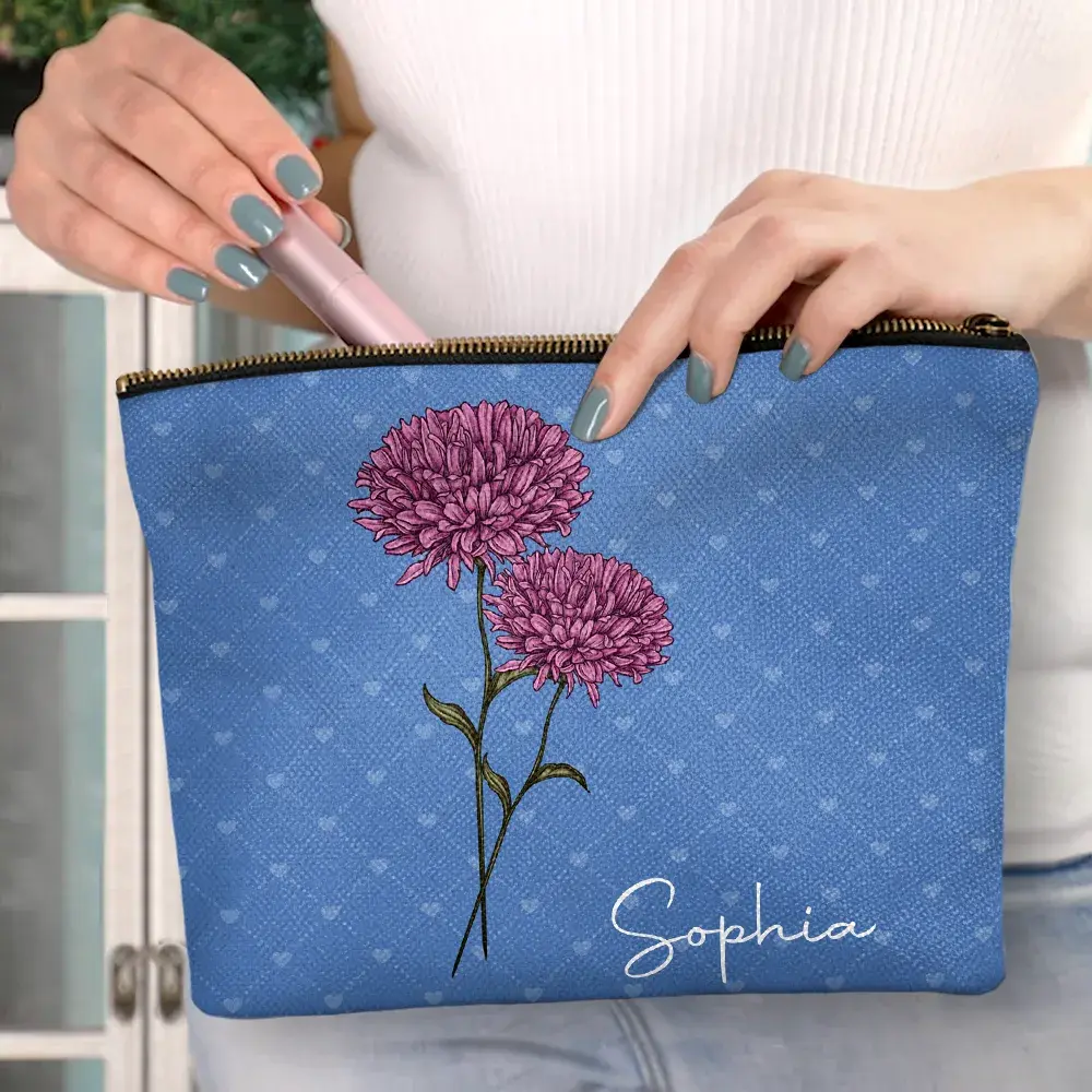 Birth Flower For Women - Personalized Cosmetic Bag Cosmetic Bag The Next Custom Gift